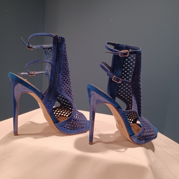 Pre-owned Steve Madden Mely Heel Sandals Size 8m M Cobalt Suede Stiletto Caged - Picture 2 of 6